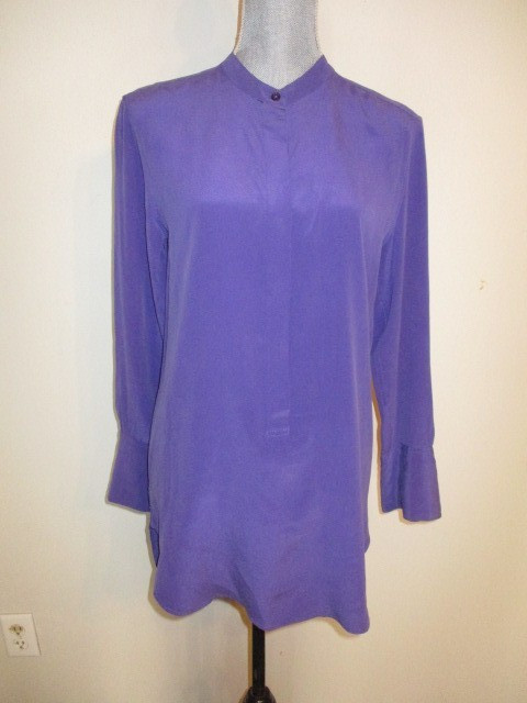 Equipment Femme FAB! 100% Sik Tunic Henley 3 Button Cuffs Dress in Purple S