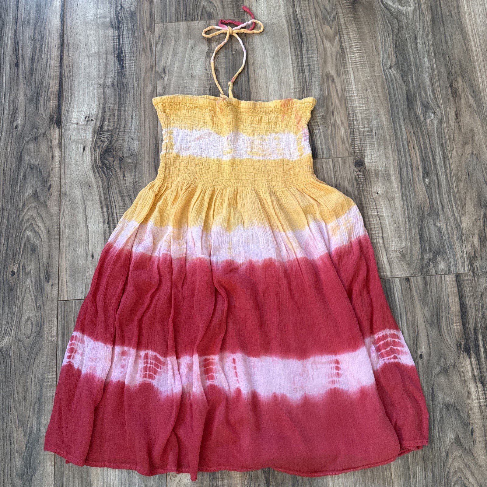 Cleopatra Halter Red Pink Yellow Tie Dye One Size Free Size Spring/Summer Dress