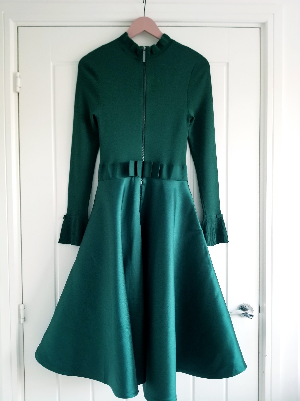 Ted Baker Zadi Midi Dress Knitted Bodice Green Long Sleeve Size 4 UK 14 BNWT