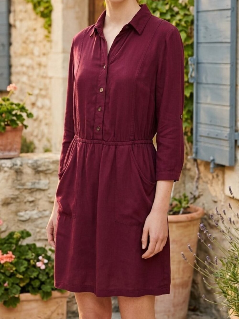 CACHAREL French Maroon Button Front Shirt Dress Size XS US
