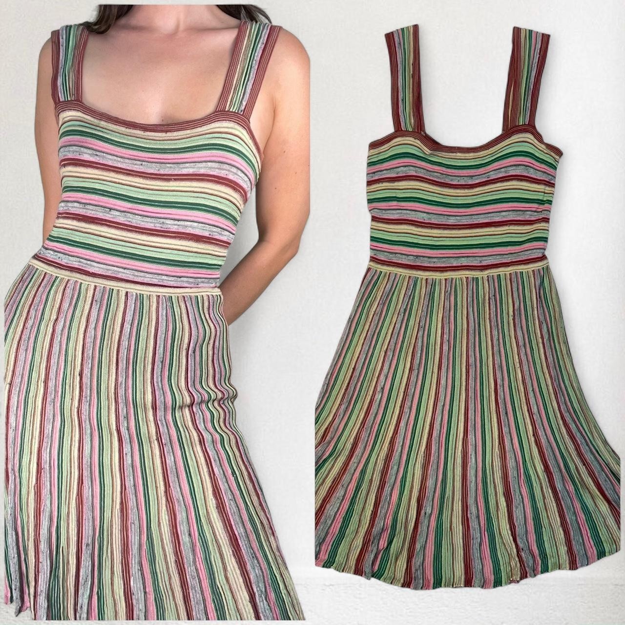 Missoni Multicolor Striped Knit Square Neck Summer Midi Dress Italy Boho Euro