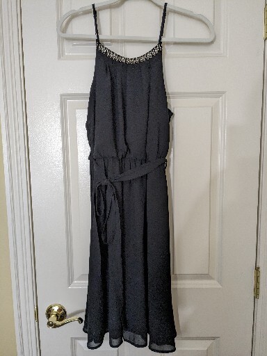 Black & Silver Size Medium Spaghetti Strap Beaded Neckline Dress YA Los Angeles