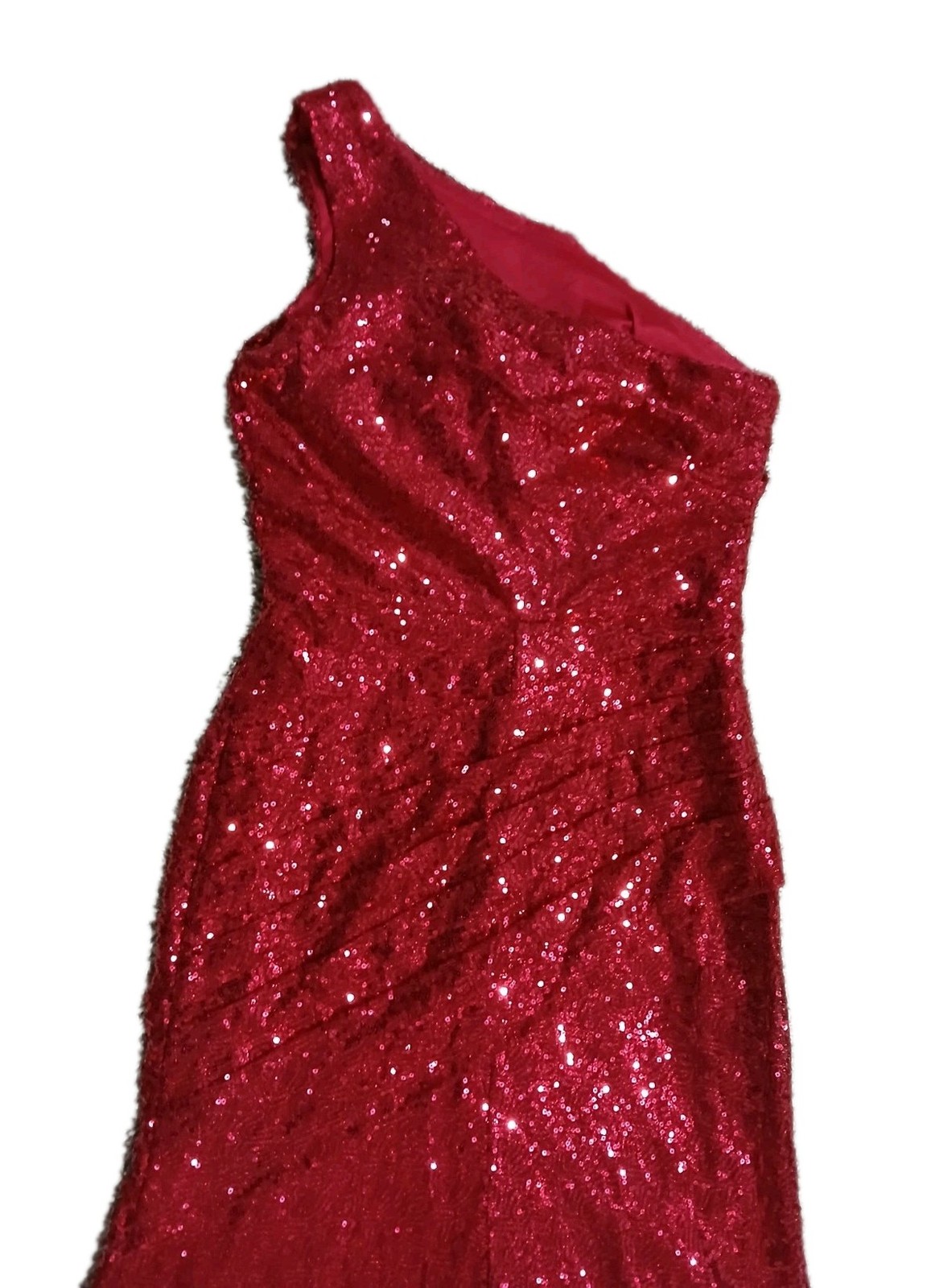Imcactor Womens Single Shoulder Bodycon Mermaid Maxi Red Sequin Dress Gown
