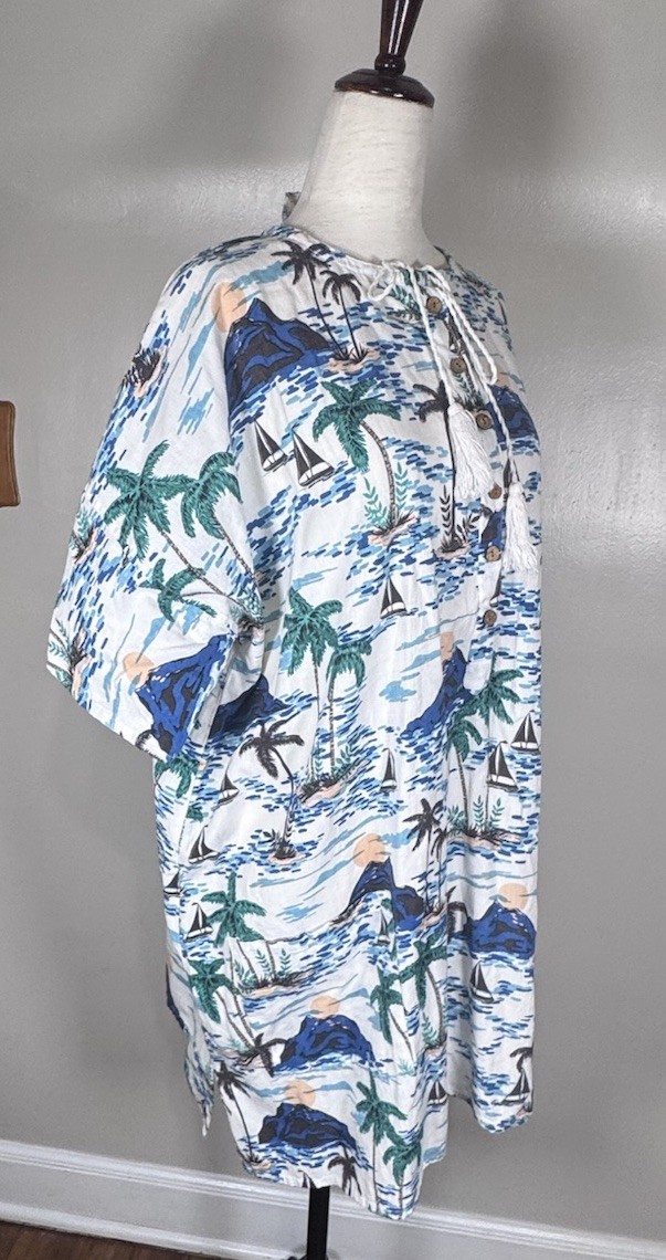 Emerson Fry India Collection Baja Beach Caftan One Size Pockets Cover Up Dress