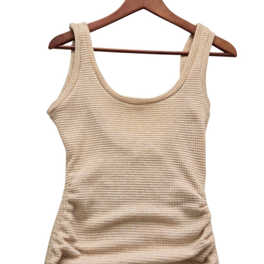 Waffle Knit Sleeveless Tank Dress Drawstring Sides Sexy Bodycon Beachcore M