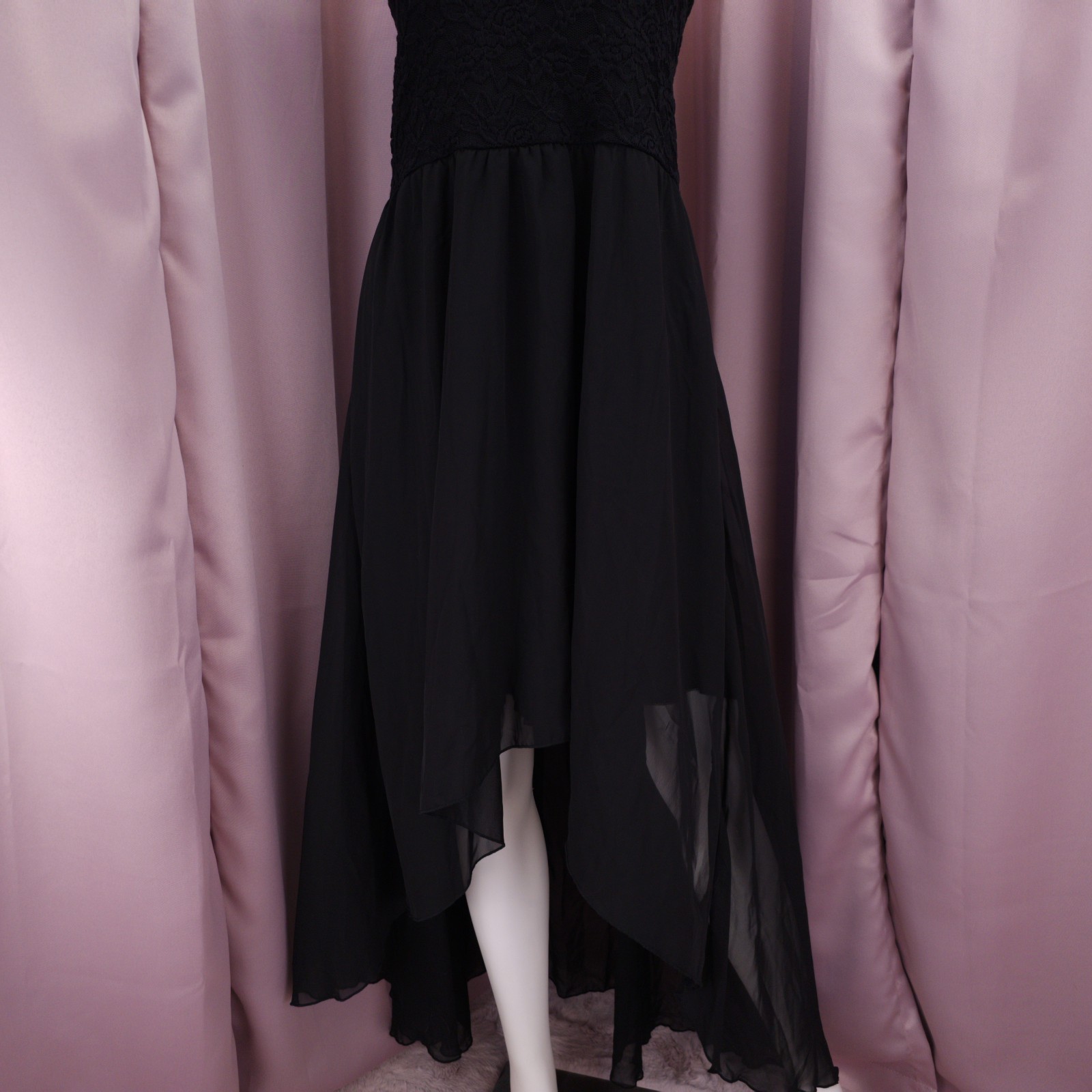 ’90s Y2K Deb Women’s Black Strapless Sweetheart Chiffon Hi-Low Maxi Dress 3X NWT