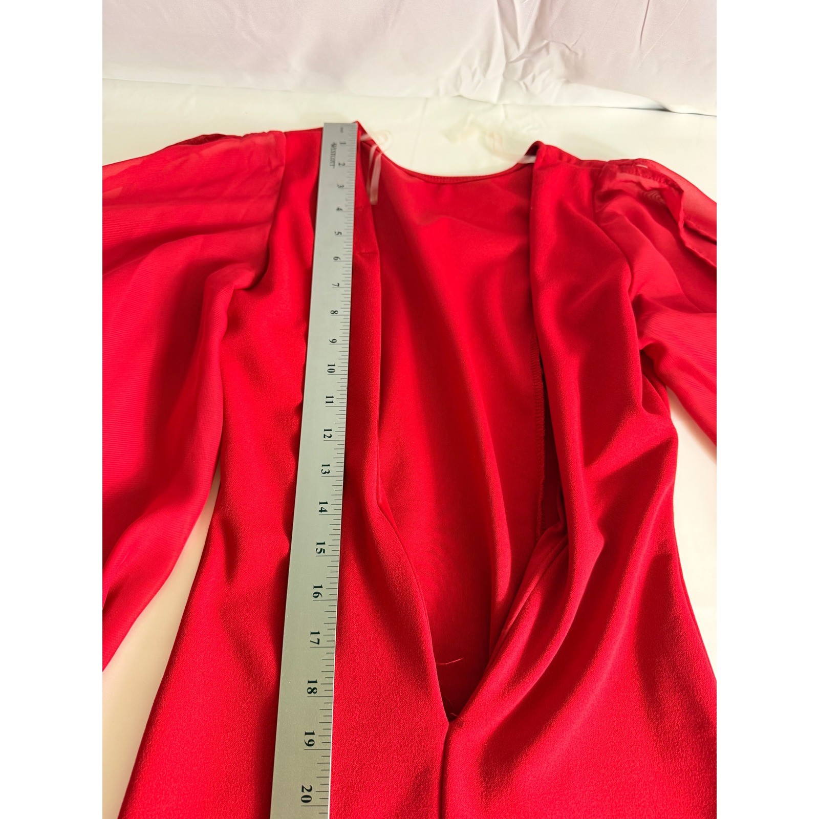 Unbranded Dramatic Mesh Bell Sleeve Mini Dress XS Red Open Back Bodycon Party