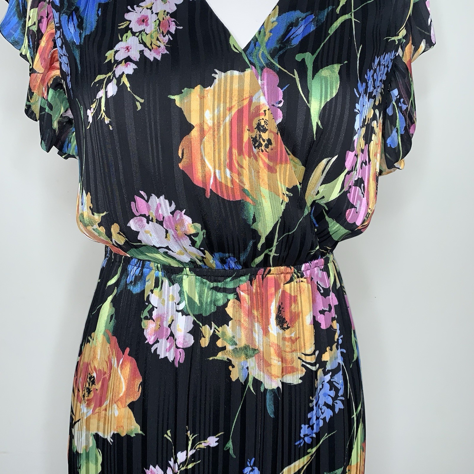 Sam Edelman Ankle Length V-Neck Maxi Silhouette Flutter Sleeve Floral Dress Sz 0
