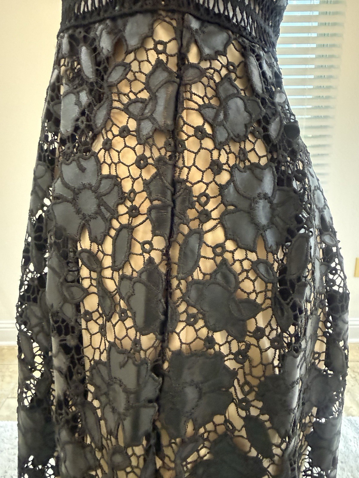 Romeo & Juliet Couture Black and Nude Floral Eyelet Lace Illusion Dress SizeS