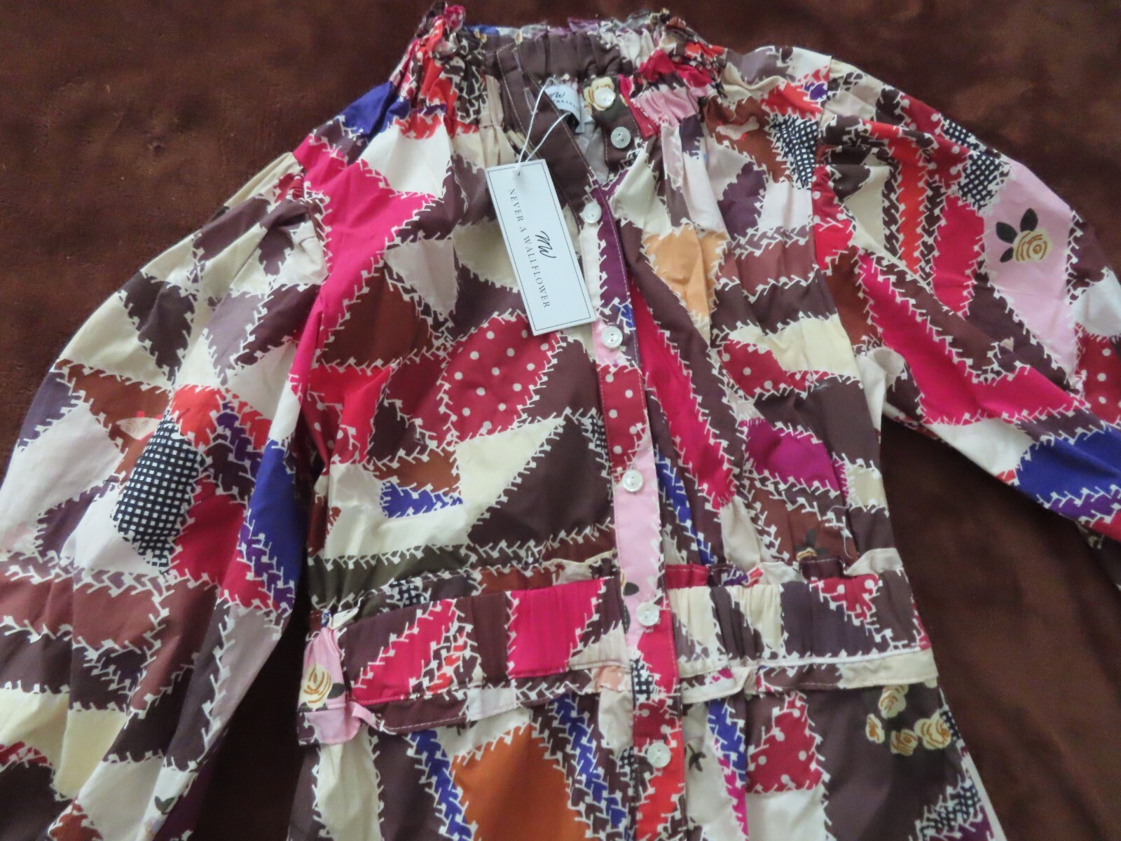 Never A Wallflower elastic collar button up print dress XS NWT