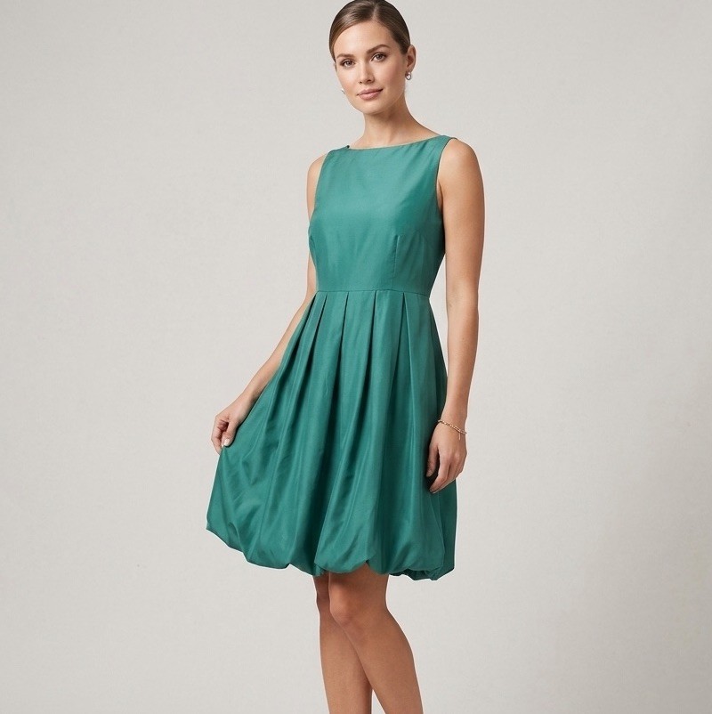 Martin + Osa Silk Bubble Hem Dress 2 Emerald Green Pockets Pleated Waist