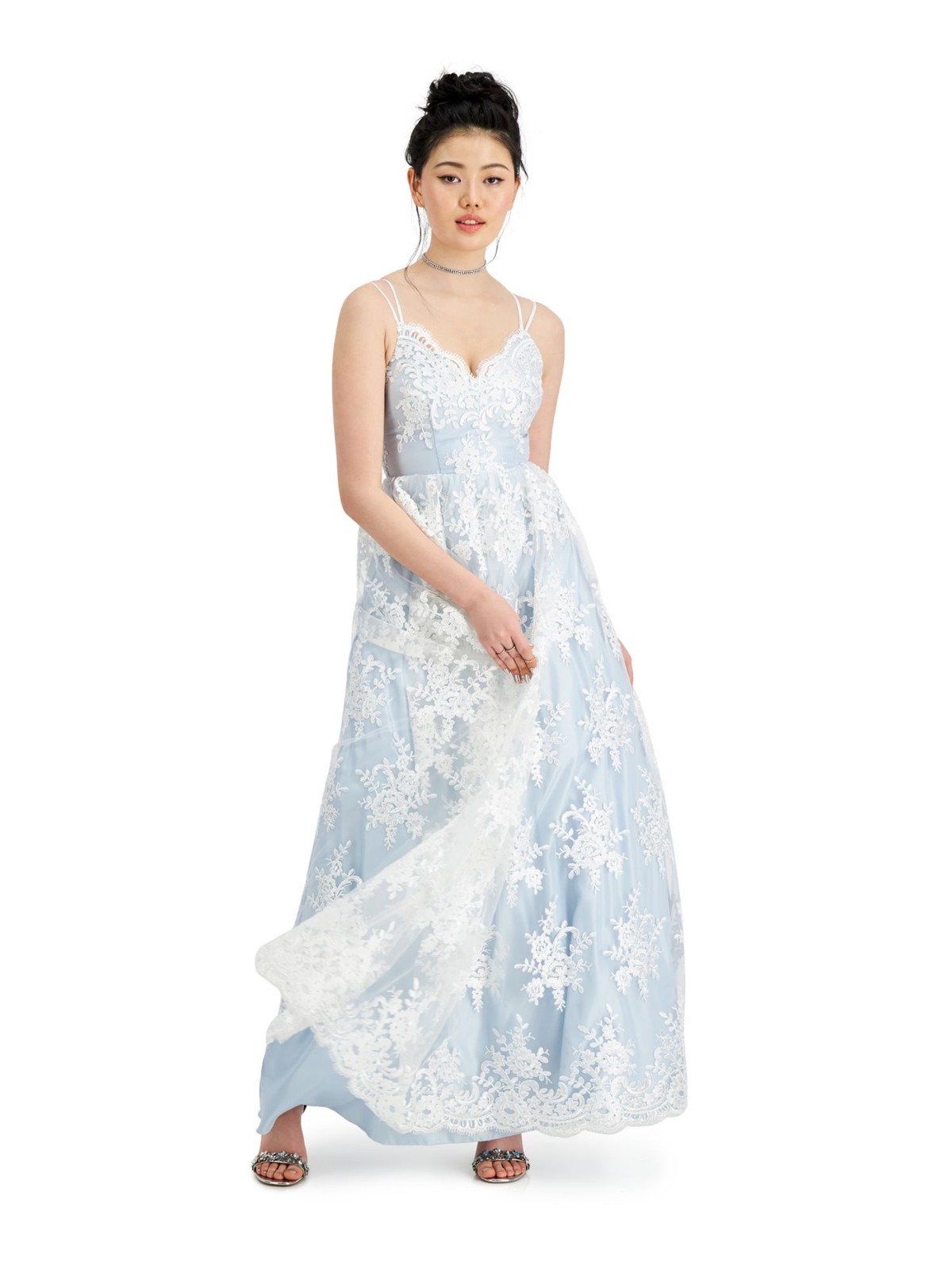 SAY YES TO THE Womens Dress Light Blue Spaghetti Strap Mesh Juniors 1112