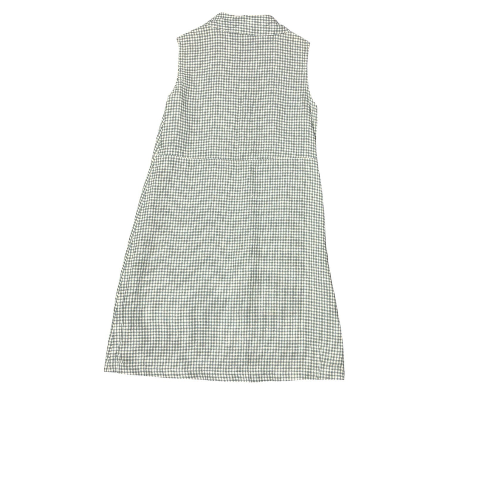 MATCH 100% Linen Gingham Dress Womens 8 Blue White Sleeveless Shift Made USA