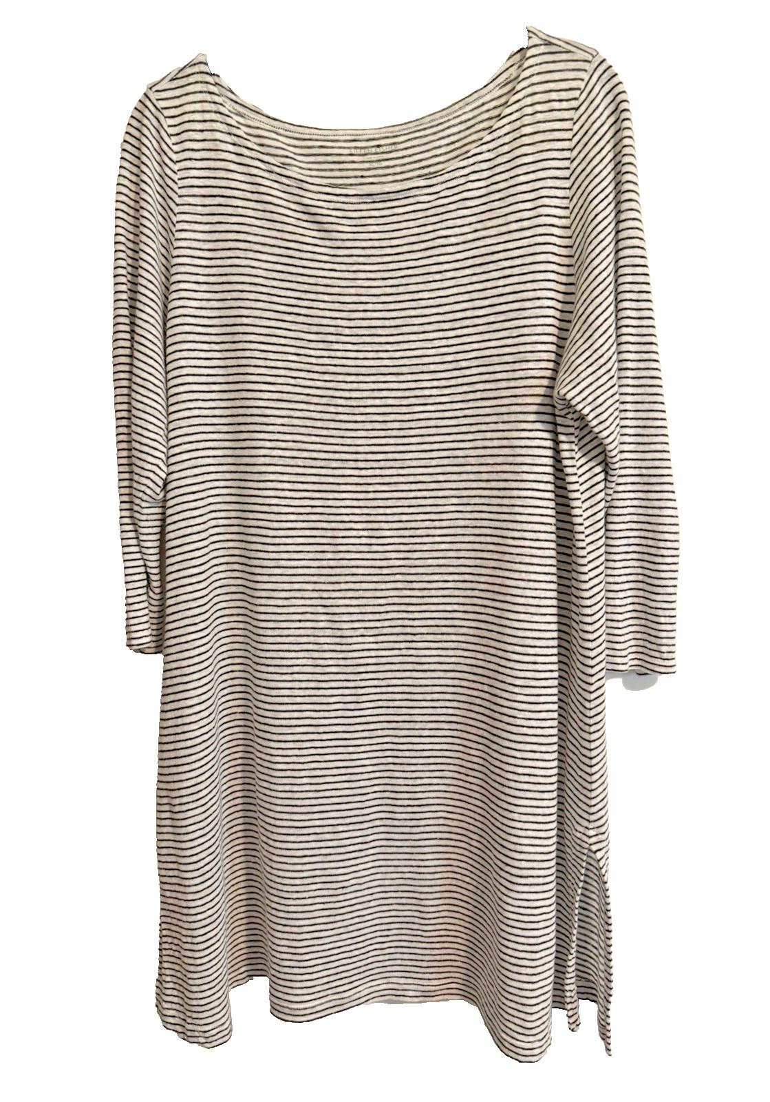 EILEEN FISHER Organic Linen Striped 3/4 Sleeve Dress Size XL White Black