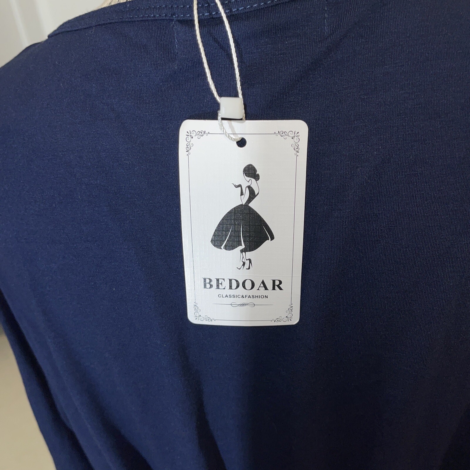 Bedoar Plus 20 Navy Blue 3/4 Sleeve Pockets Cotton Poly Dress Vneck Solid New