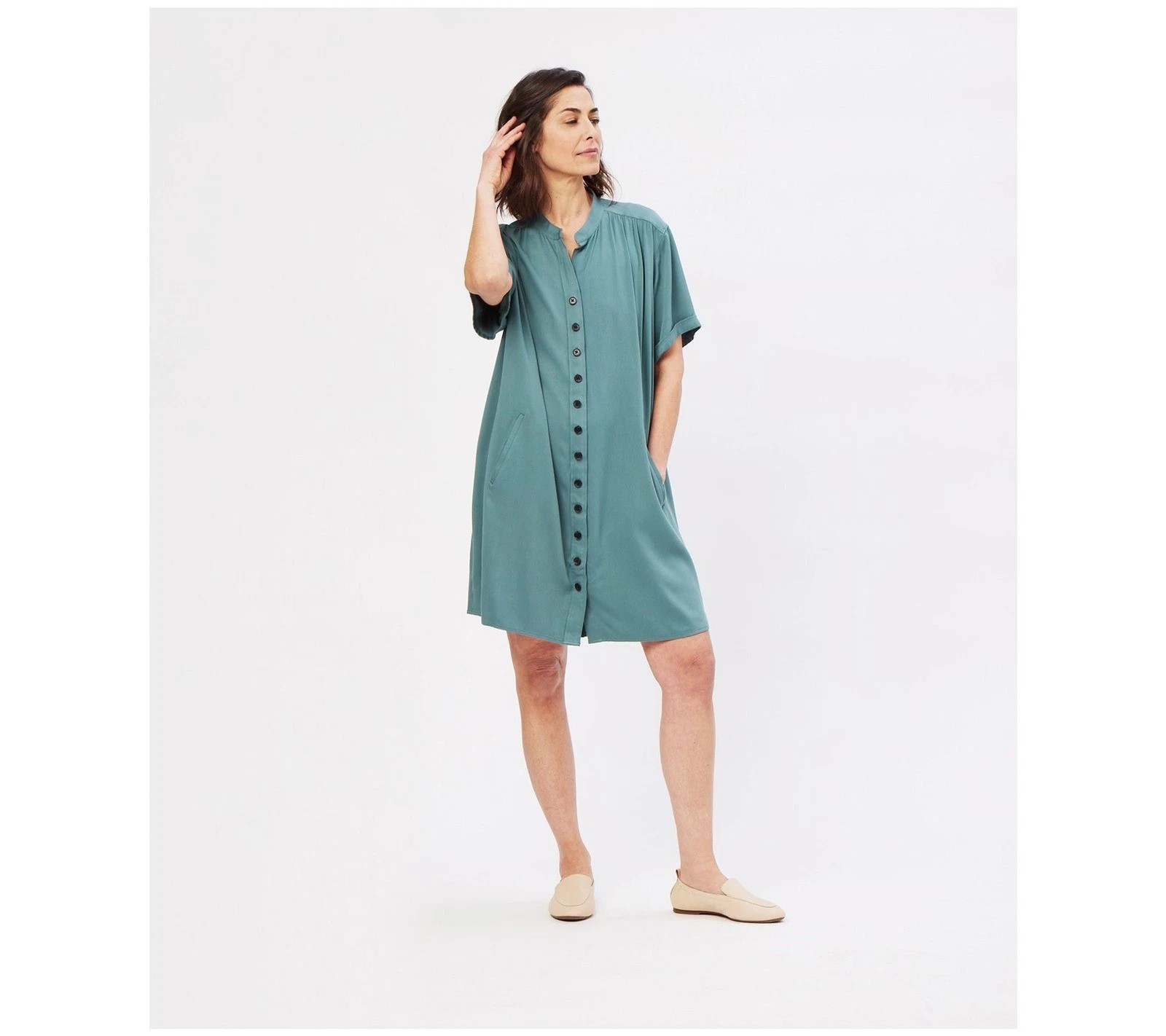 Yarrow Frieda Essential Magnetic Button Front Day Dress Silver XS New