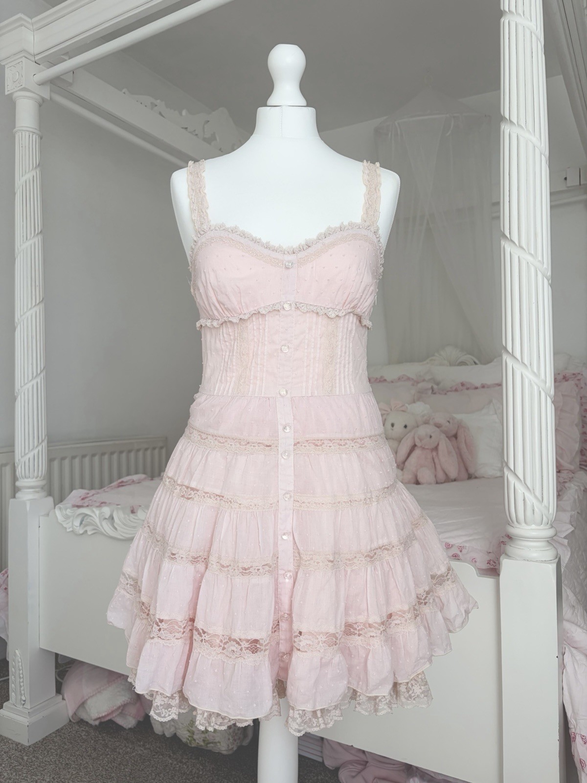 vintage liz lisa rare pink lace babydoll mini dress 2011 spring runway edition ♡