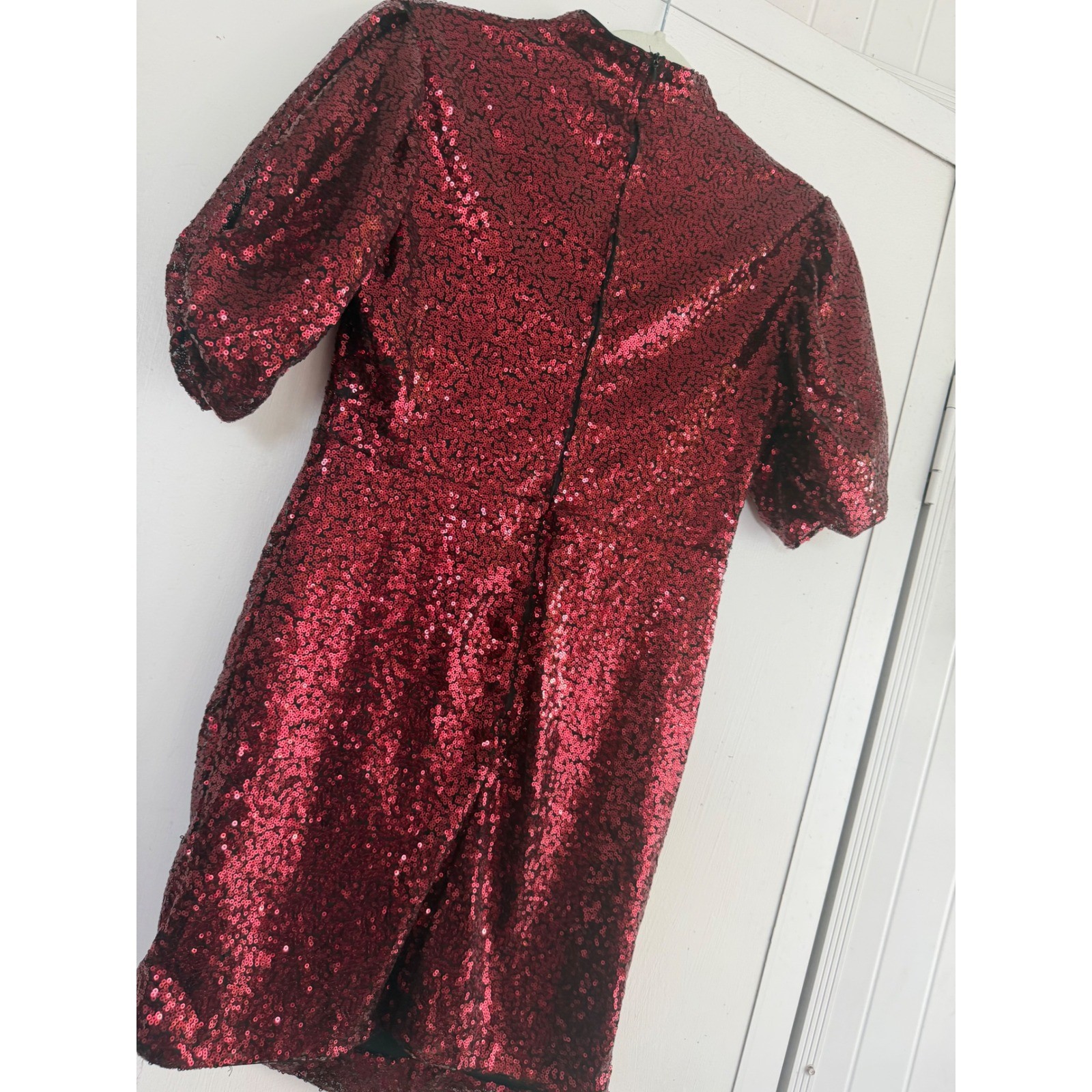 DKRXBurgundy Red Sequin Puff Sleeve Mini Dress Size M Holiday Party NYE Cocktail
