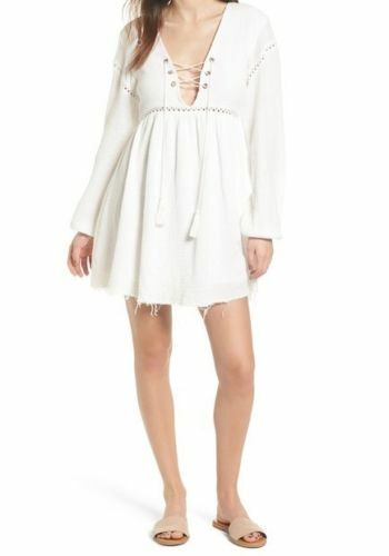 NEW SOME DAYS LOVIN SLIDING CURRENTS COTTON GAUZE BABYDOLL WHITE DRESS SIZE S