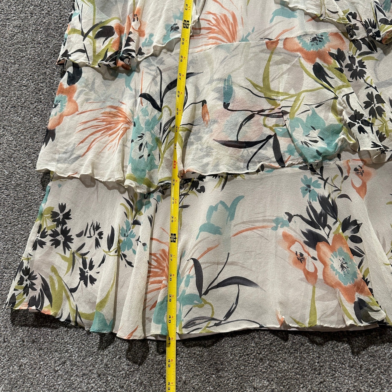David Warren 100% Silk Tiered Ruffle Midi Dress Size 12 Floral Fairy Romantic