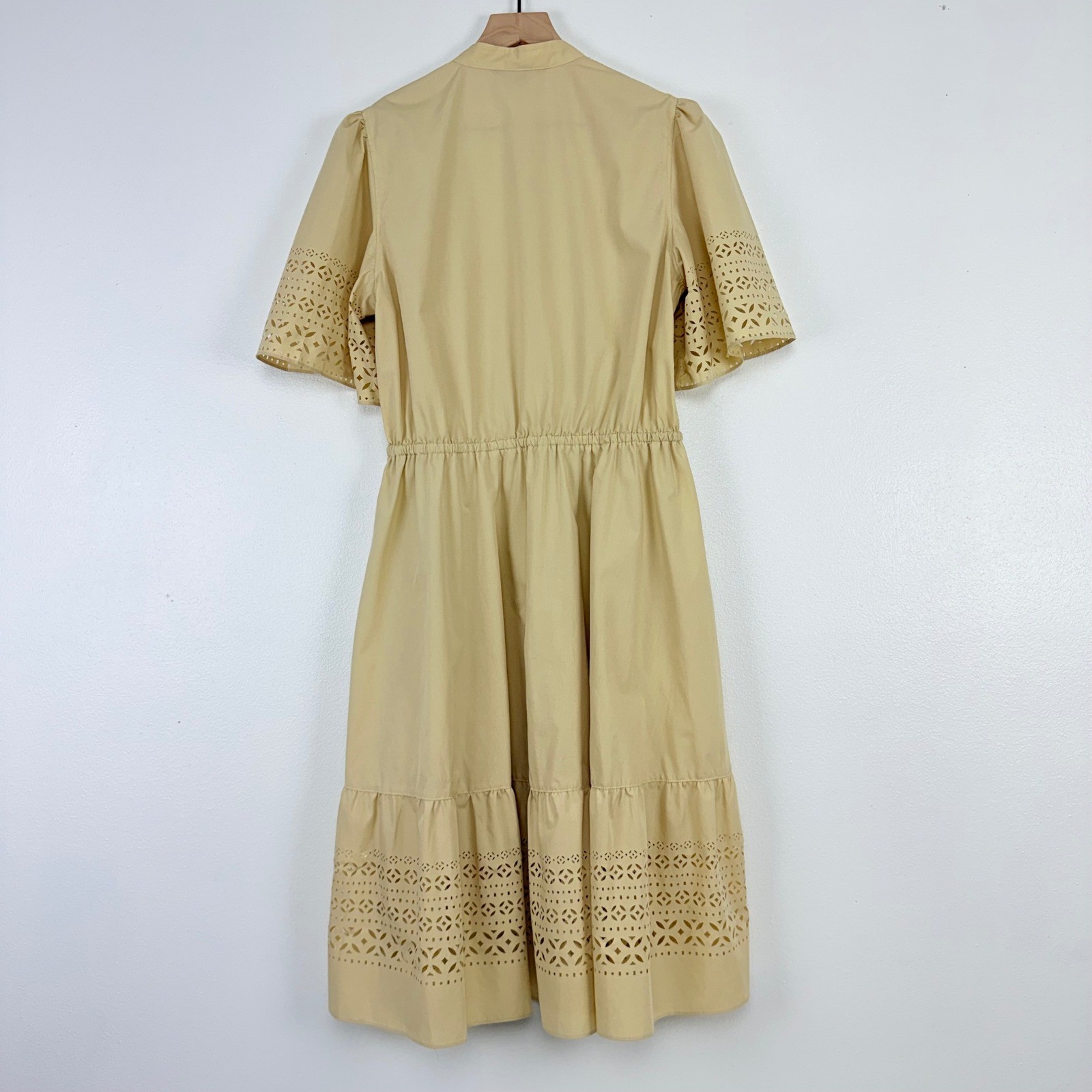 Lauren Ralph Lauren Eyelet Laser Cut Poplin Midi Dress Size 8 Beige Feminine