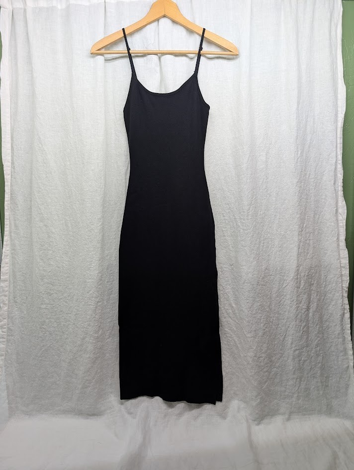 Hera Collection Women’s Black Body-Con Midi Dress Sz Medium Adjustable Straps F6