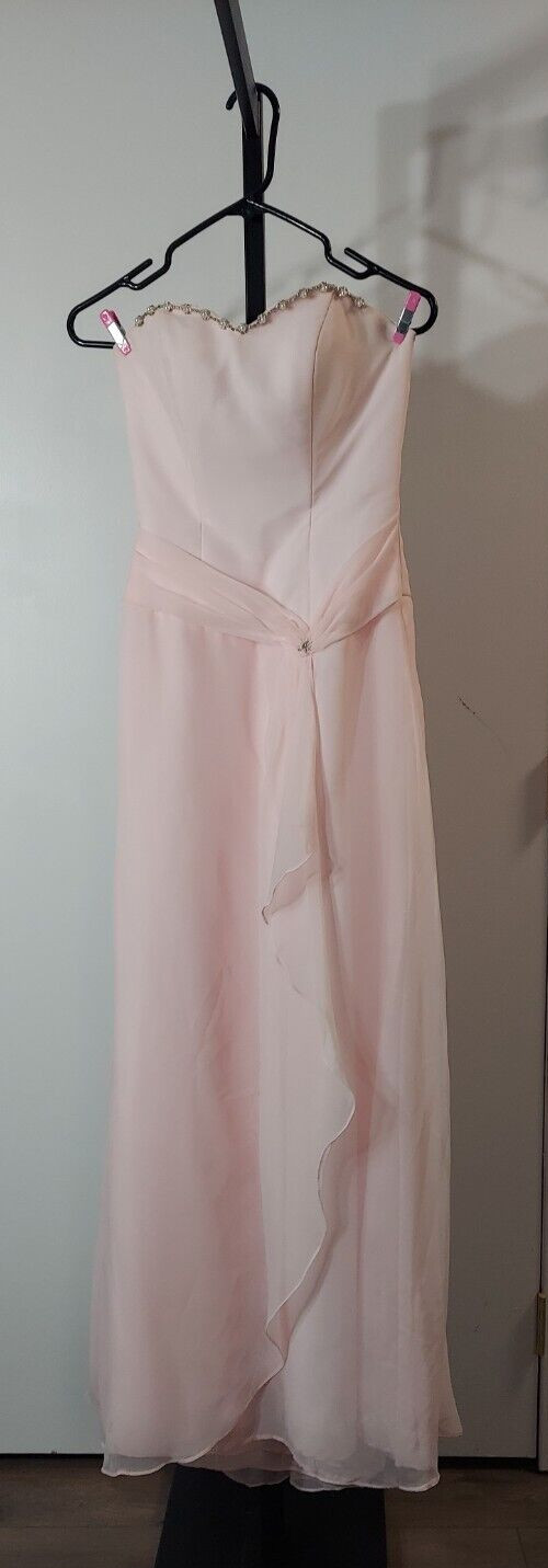 Mori Lee By Madeline Gardner Light Pink With Pearls Long Formal Dress, Size 3/4