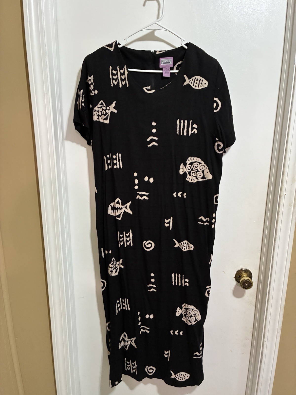 Premier International Vintage Fish Print Lined Maxi Dress Size 2X