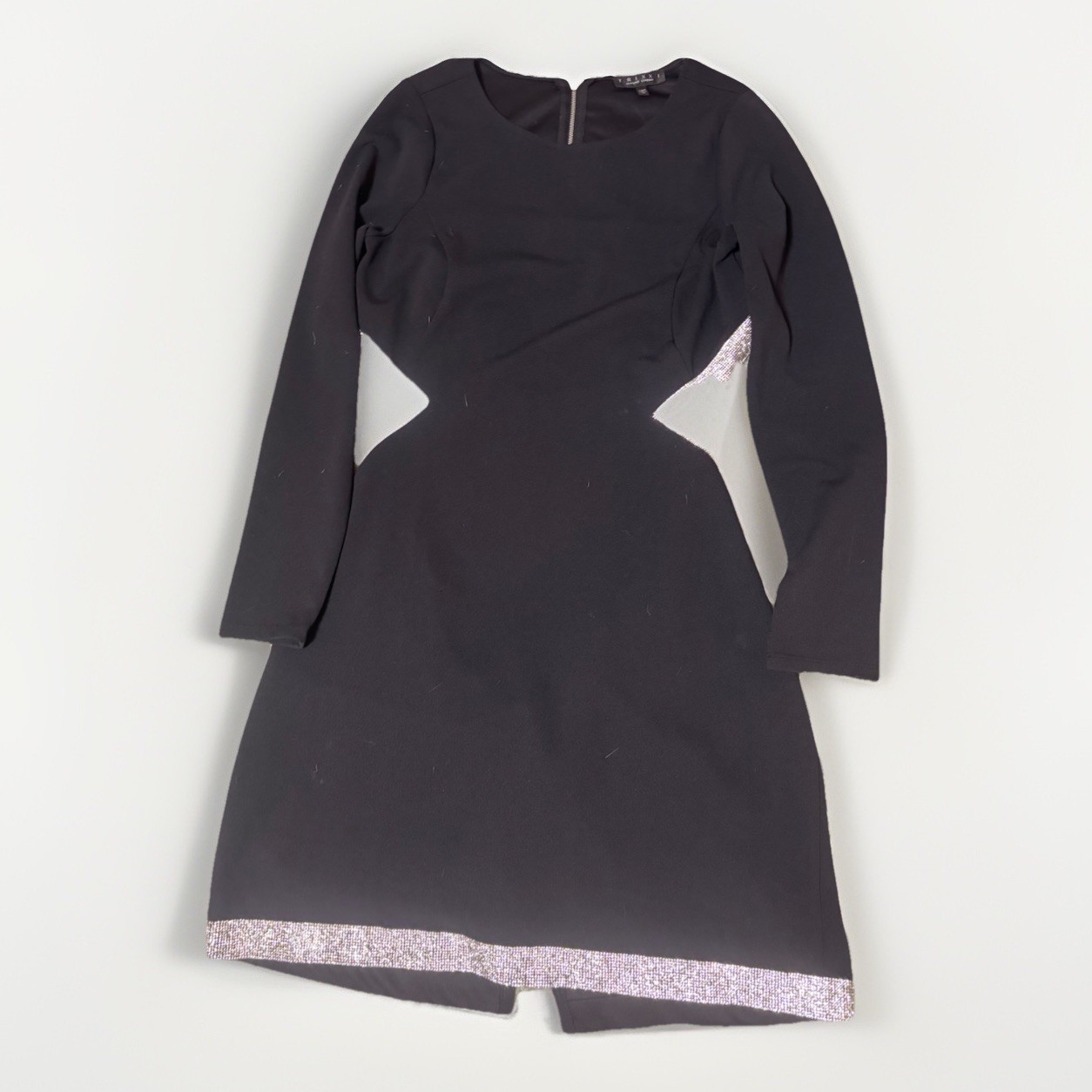 TRIXXI Juniors Size L Sideless Backless Long Sleeve Black Dress and Rhinestones
