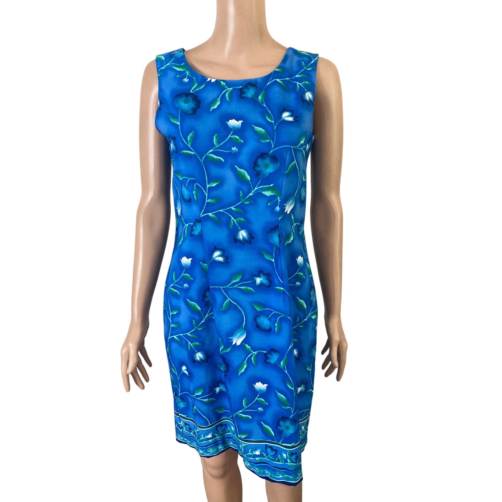 Betsy Lauren Floral Dress Womens Size 5 Blue Sleeveless Sheath Knee Length