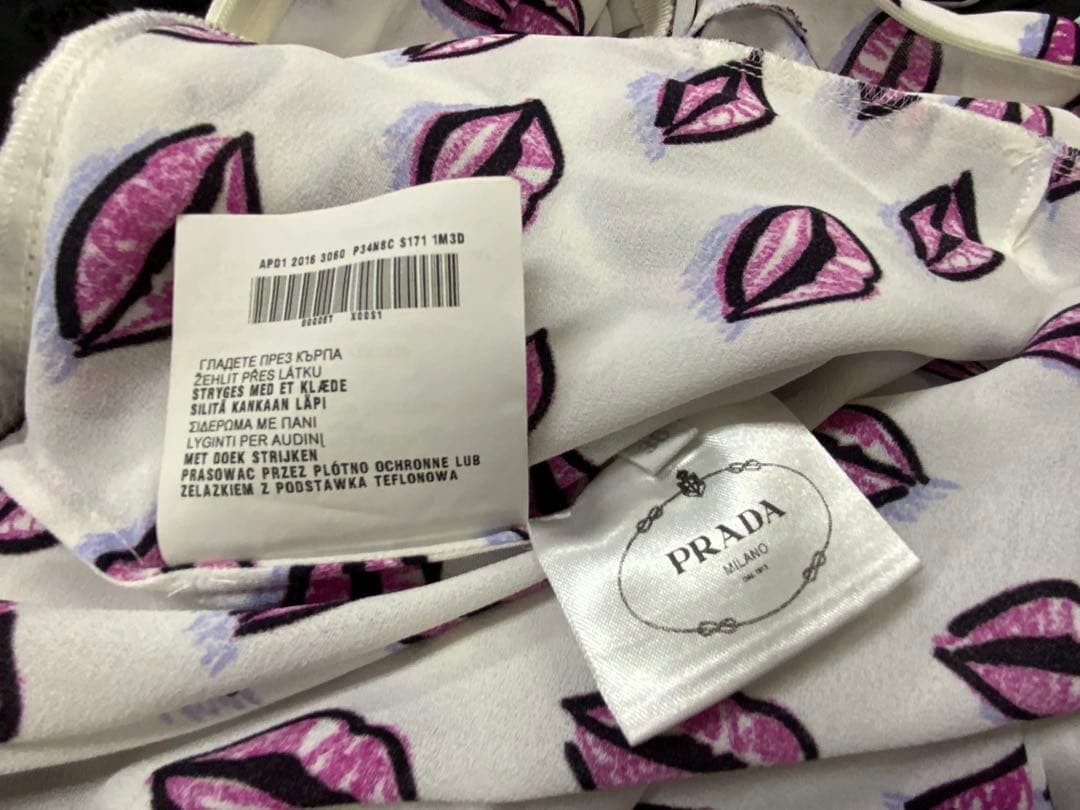 USED E9 PRADA ITALIAN-MADE LIP PRINT BOW TIE PLEATED DRESS VERYGOOD