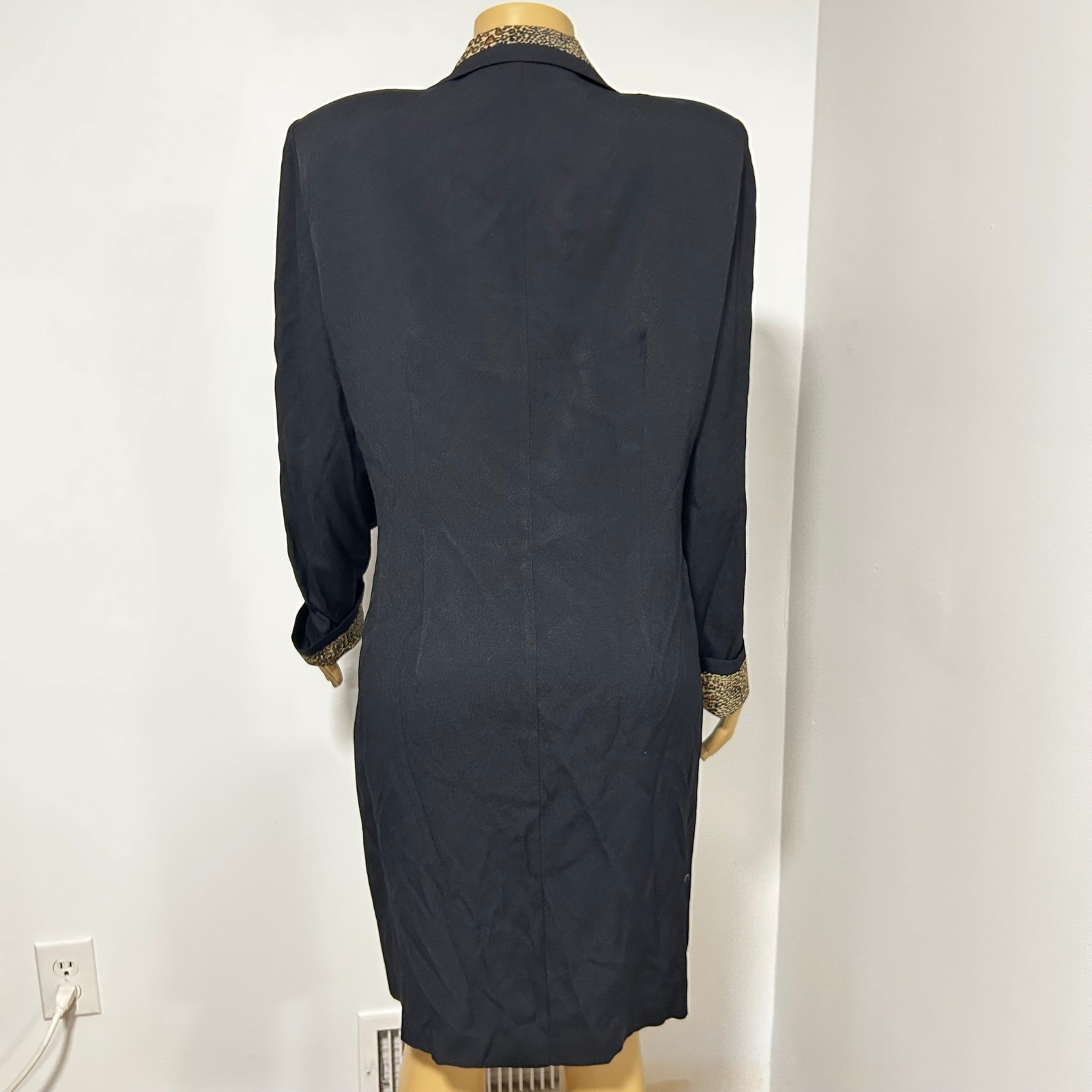 Lois Snyder Dani Max Vintage 80s Black Blazer Dress Leopard Double Breasted 16
