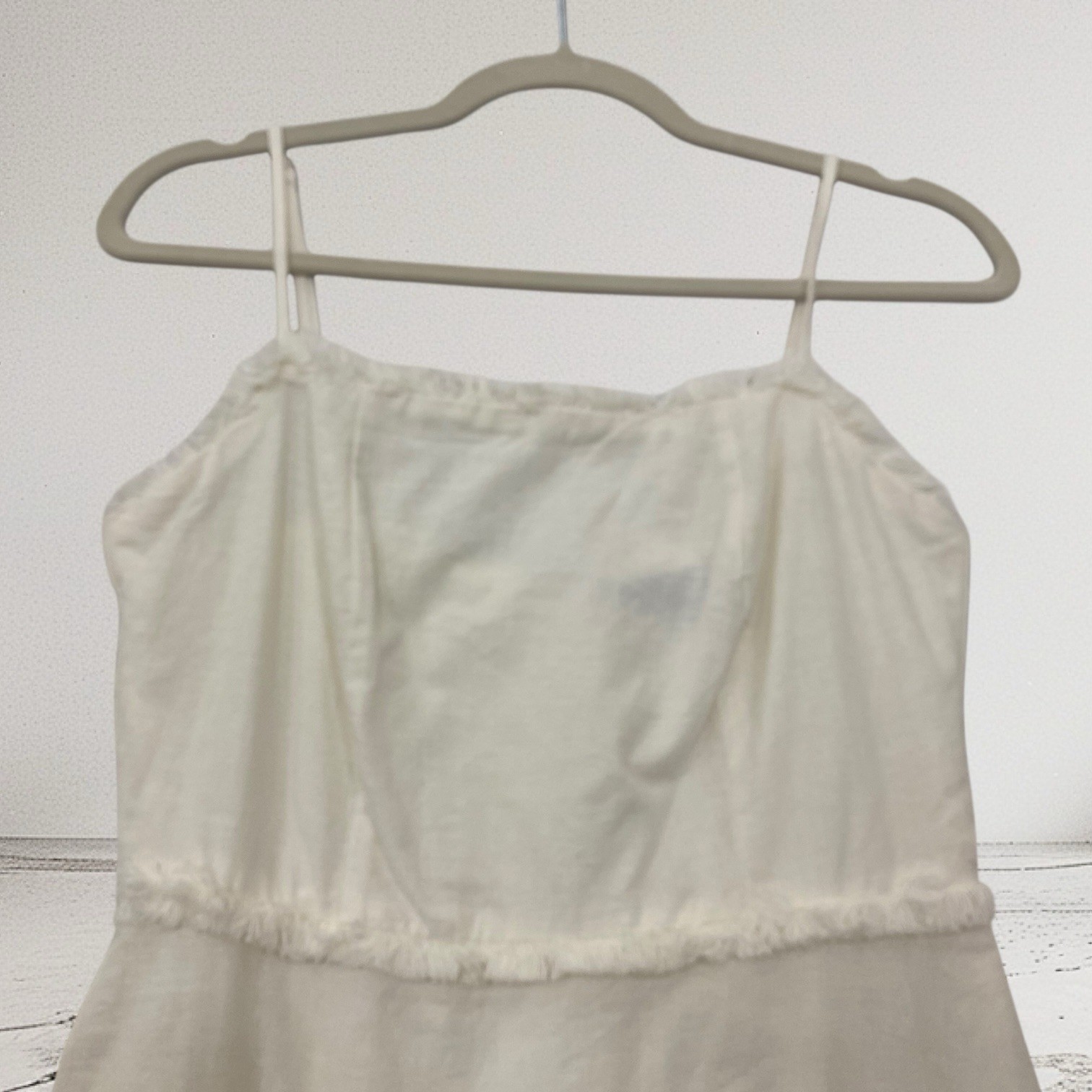 Womens Linen Blend Fringe Trim Mini Dress Size Small Boho Summer Resort Chic