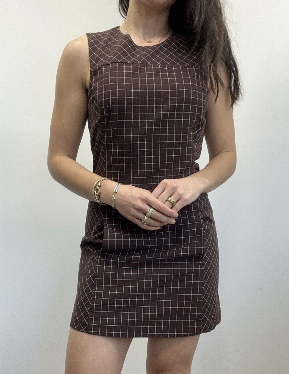 Vintage Esprit 90’s Preppy Burgundy Checkered Plaid Pencil Mini Dress Size S