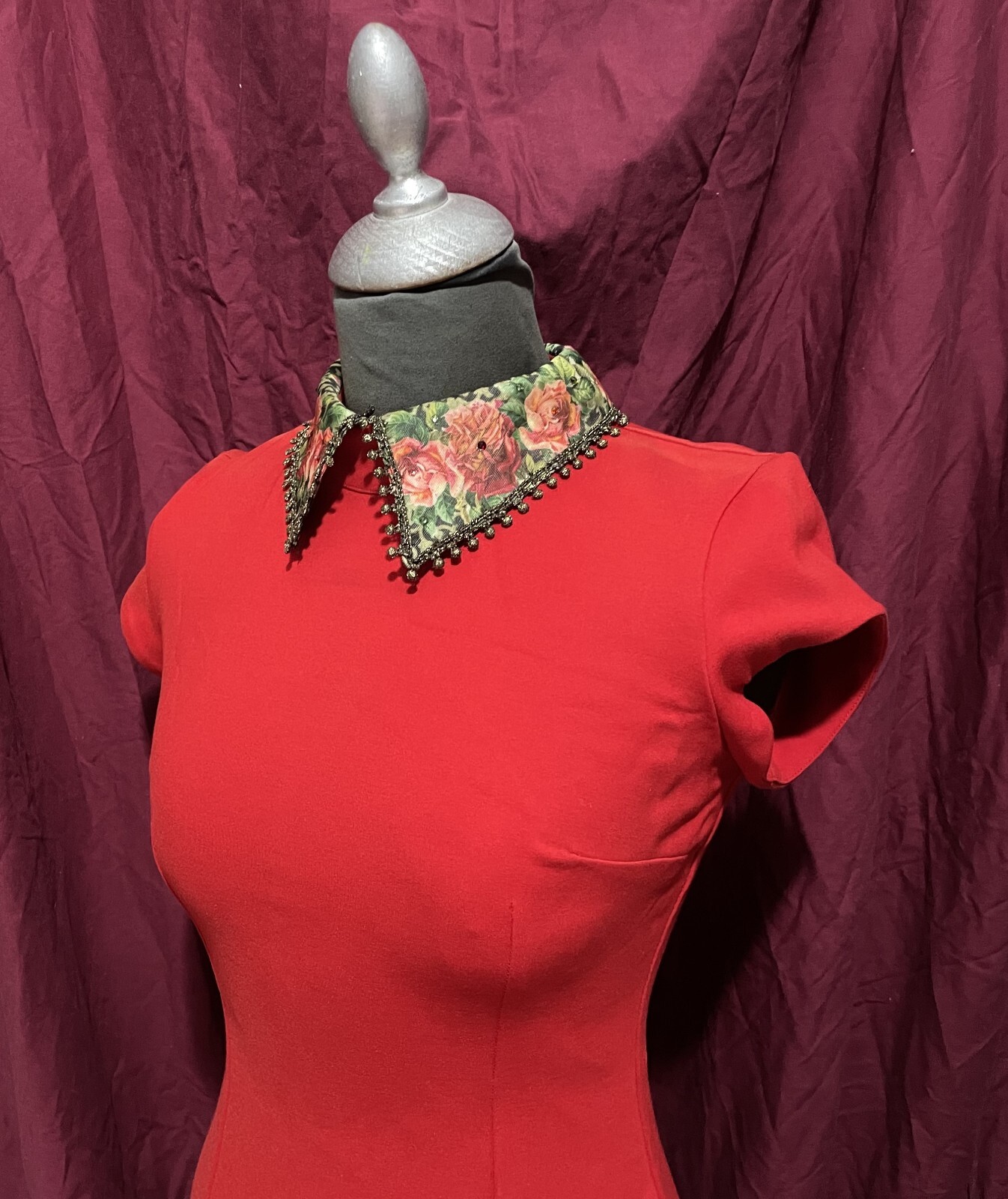 Dress Michal Negrin Red Collar with flowers very rare collector’s item 38 Israel