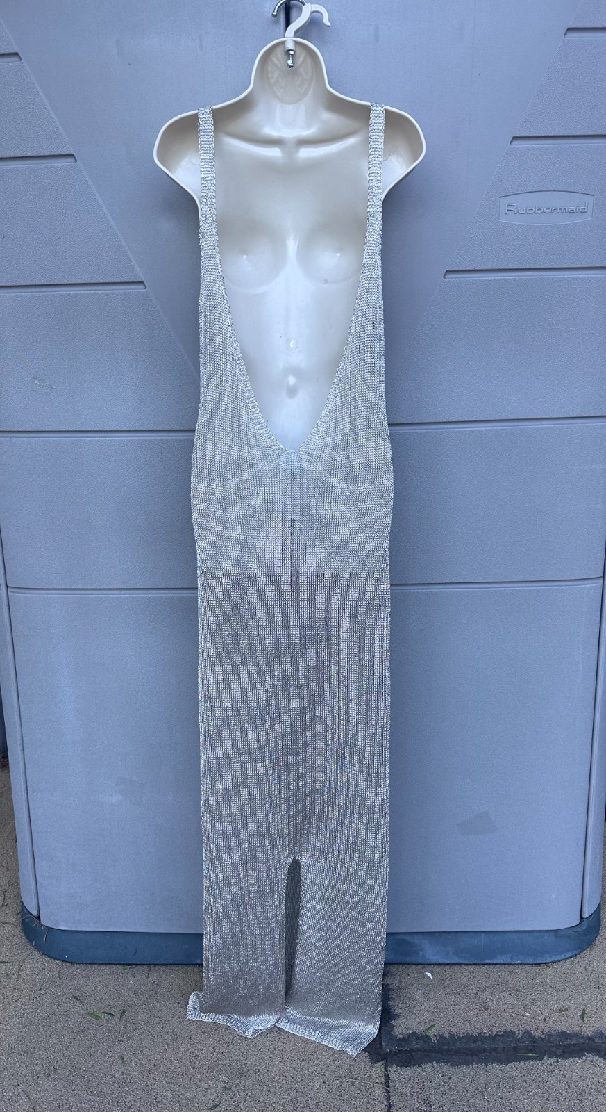 NWT Superdown Egon Gold Metallic Knit Maxi Dress Sz L Backless Party Resort Beac