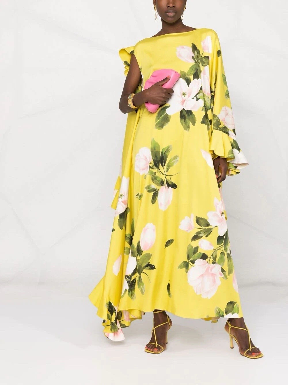 VALENTINO RUNWAY YELLOW FLORAL RUFFLE DRESS IT 40
