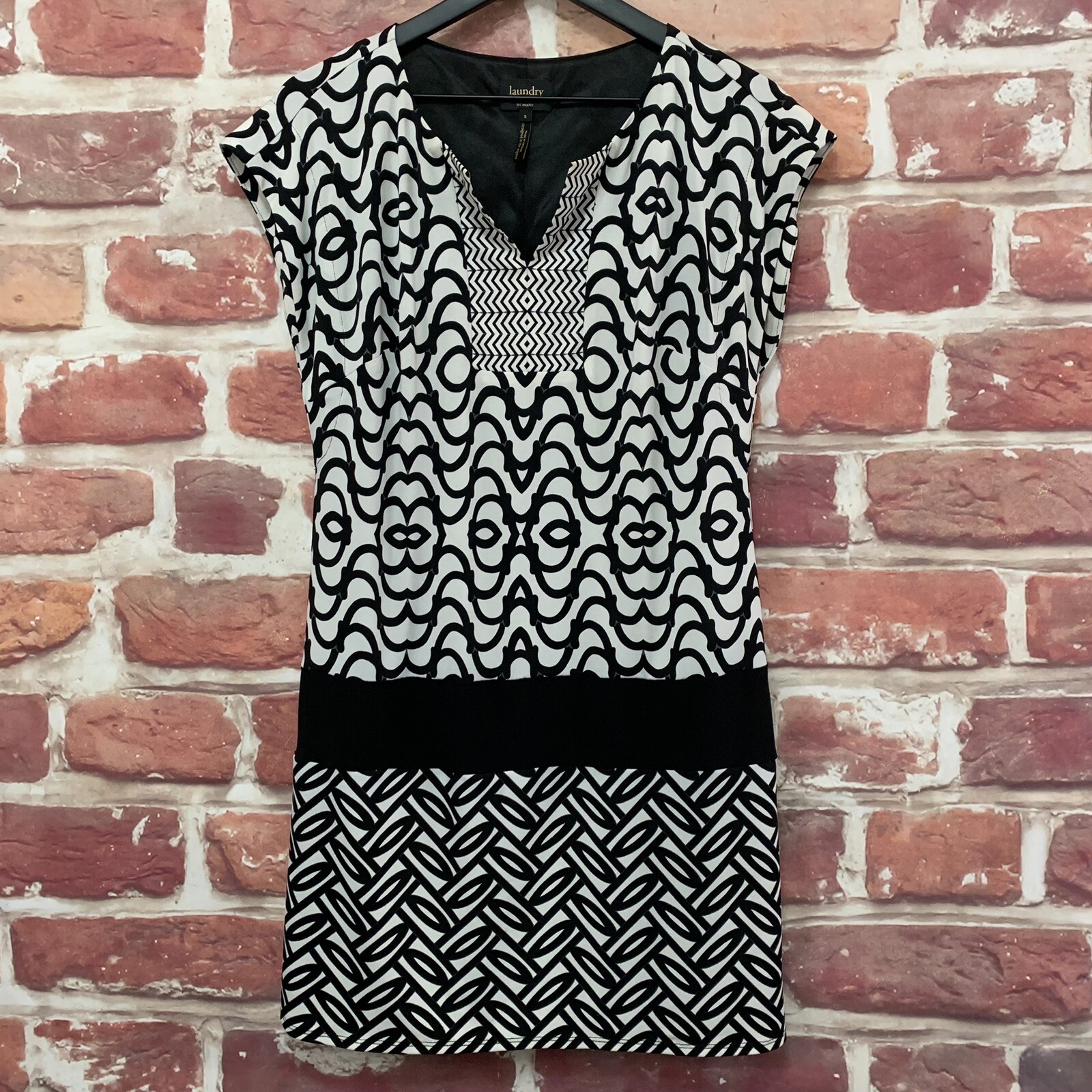 Laundry Shelli Segal Dress Womens Small Black White Abstract Stretchy Pullover