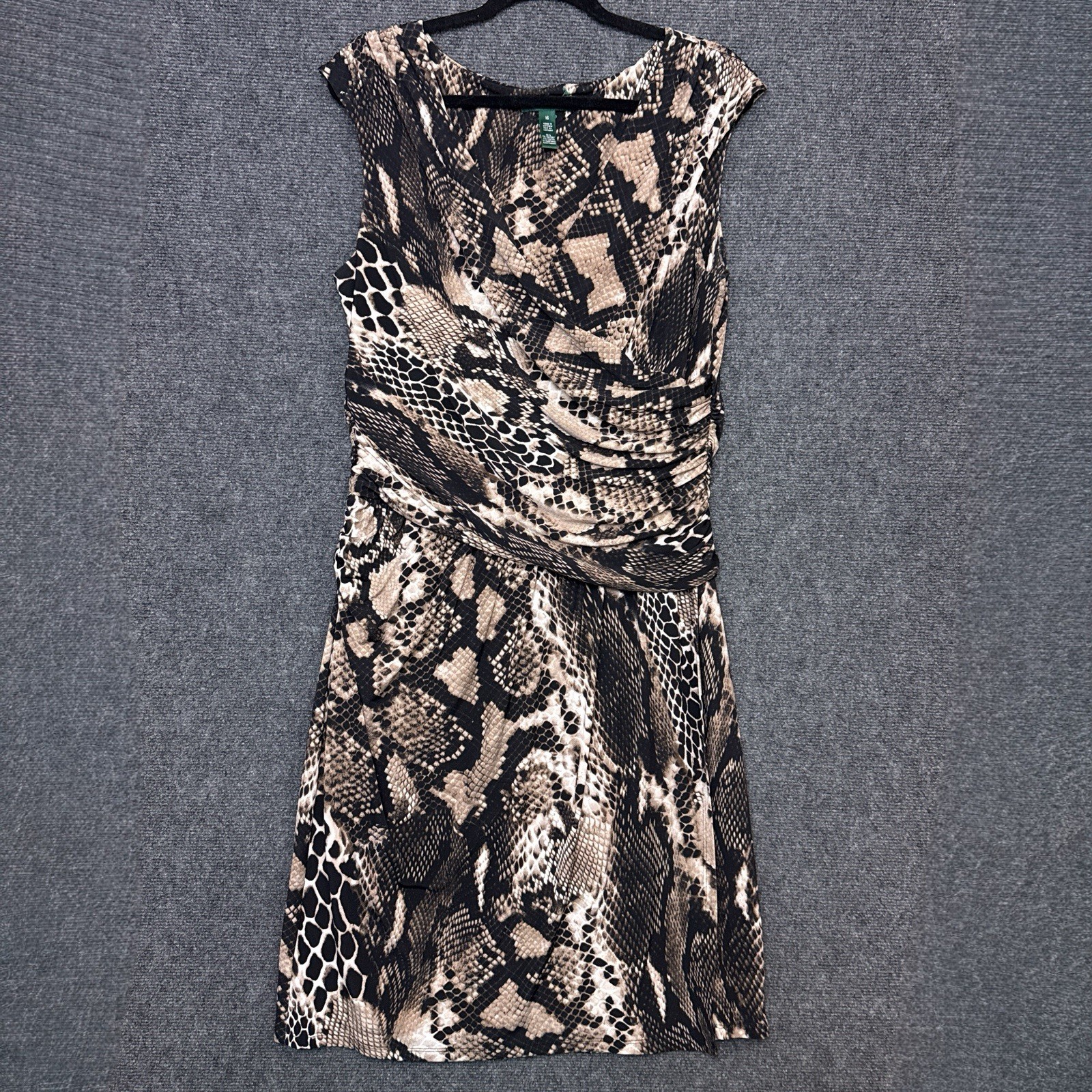 Lauren Ralph Lauren Womens Dress 16 Ruched Faux Wrap Snakeskin Midi Career Event