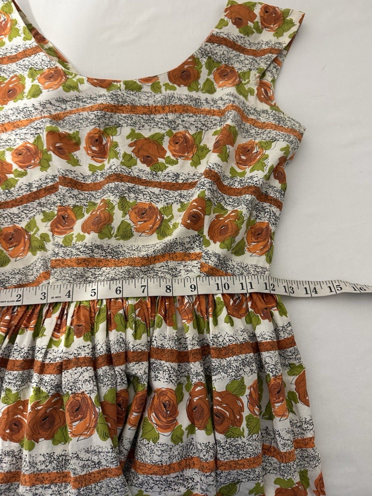 Vtg 50s Handmade Cotton Floral Midi Dress Full Gathered Circle Skirt Rockabilly