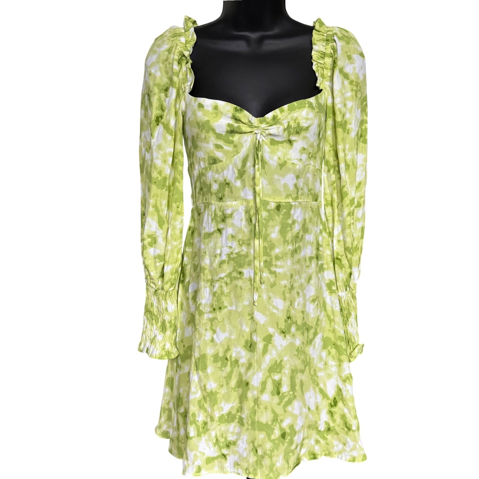 faithfull the brand arianne mini dress Sz xs 2 Green Puff Sleeve Boho Indie