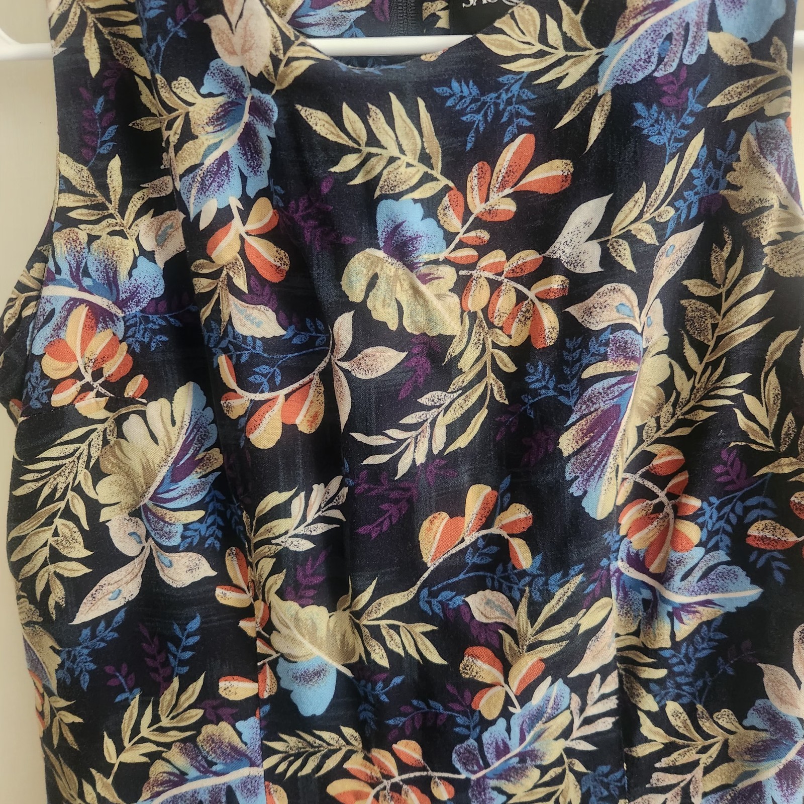 Sag Harbor Dress Womens Small Navy Blue Plant Leave Pattern Folliage Sleeveless
