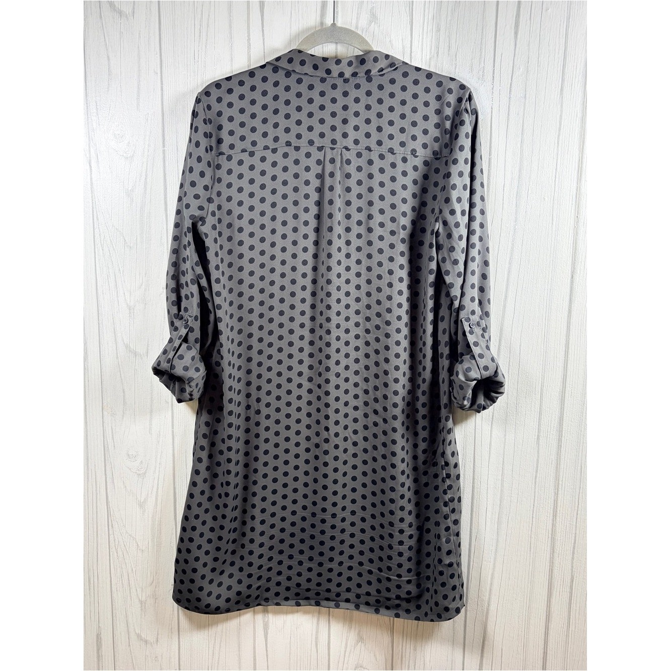 LOFT Lightweight Grey and Black Polka-Dot Mini Shift Shirt Dress, Medium