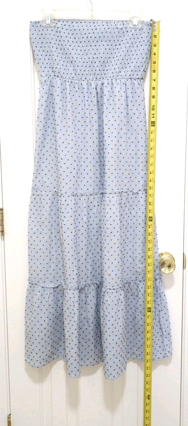 Style Envy Peasant BOHO STRETCHY Tube Top LONG STRAPLESS MAXI Dress Medium Blue