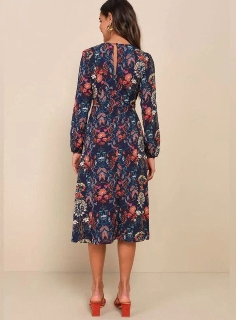 I. Madeline Blue Floral Print Garden Splendor Long Sleeve Dress Size XS NWT