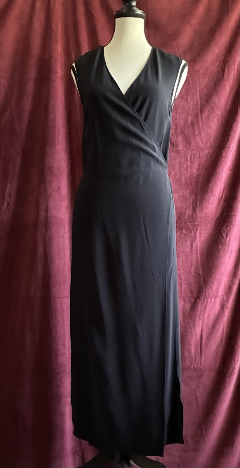 Helmut Lang Black Midi Wrap Dress Side Slits Sleeveless XS