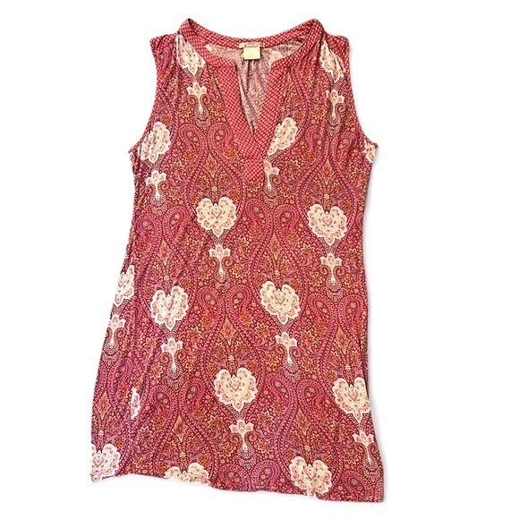 Ink + Ivy Paisley Floral Shift Dress L Sleeveless V-Neck Damask Boho Festival
