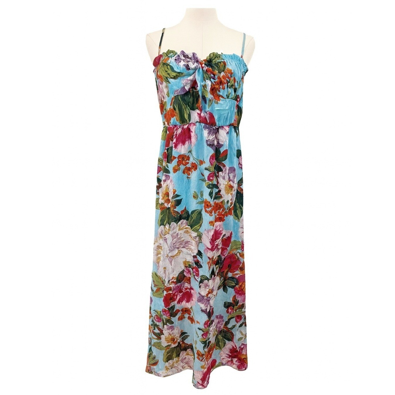 Minette Blue Floral Maxi Dress Women’s L Spaghetti Strap Summer Vacation Dress