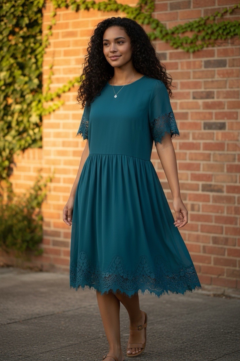 Bow & Arrow short-sleeve crochet trim dress Teal Size Large