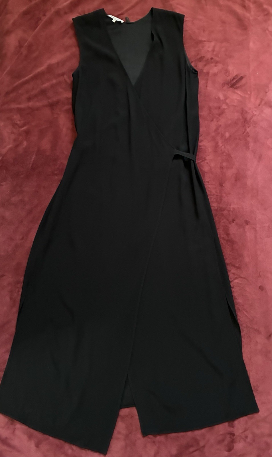 Helmut Lang Black Midi Wrap Dress Side Slits Sleeveless XS